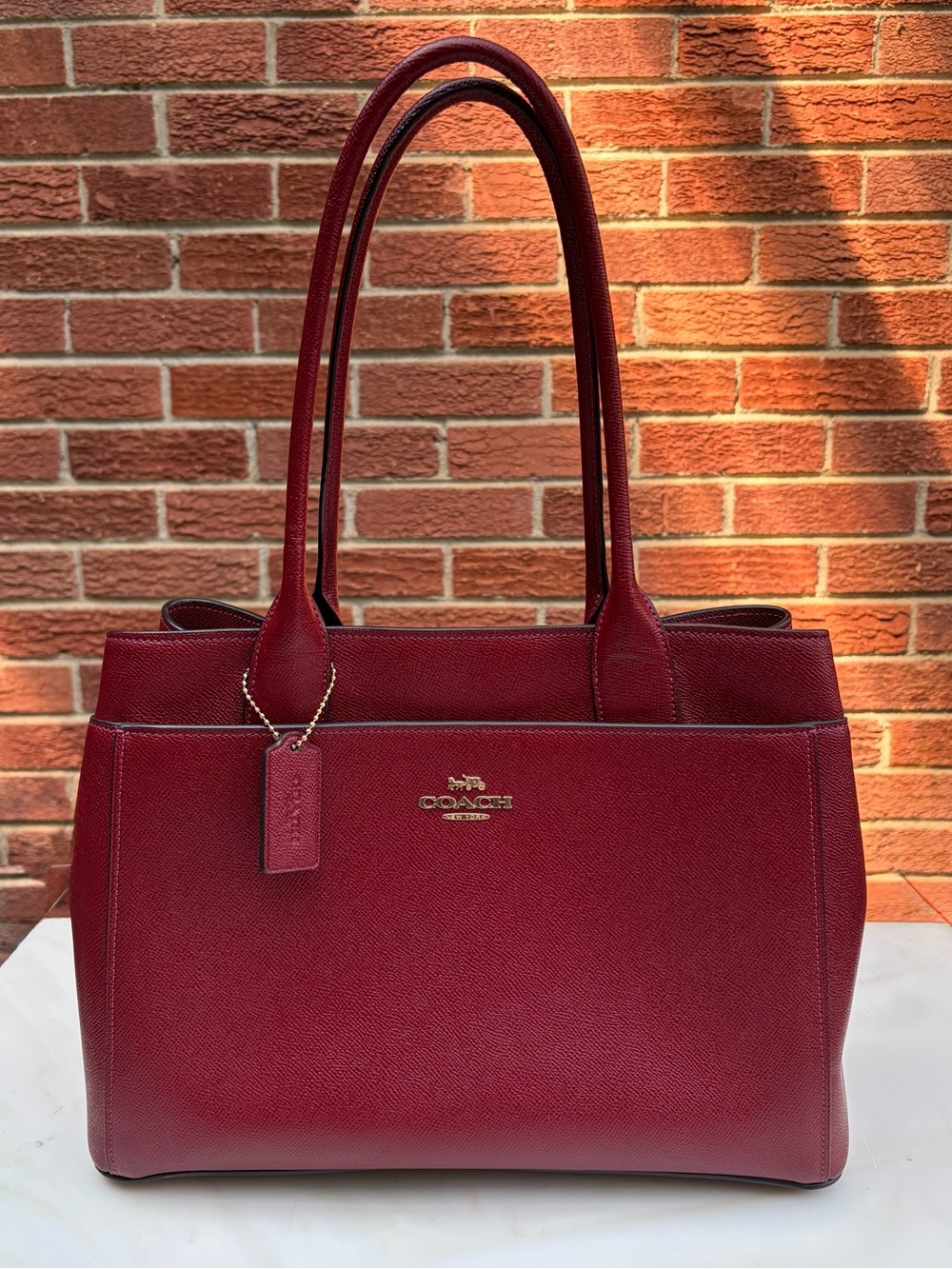 Coach Dark Cherry Red Leather Tote with Gold Hardware